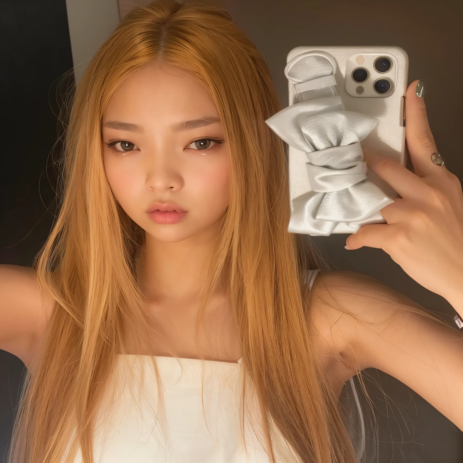 There's a girl who's taking a selfie with her cell phone, Parque Roseanne de Blackpink, Jossi de Blackpink, Blackpink Jennie, Lalisa Manobal, Lalisa Manoban de Blackpink, Cl, portrait of Jossi de Blackpink, Jaeyeon Nam, Heonhwa Choe, Taejune Kim, con pelo largo blanco, Sun Yunjoo