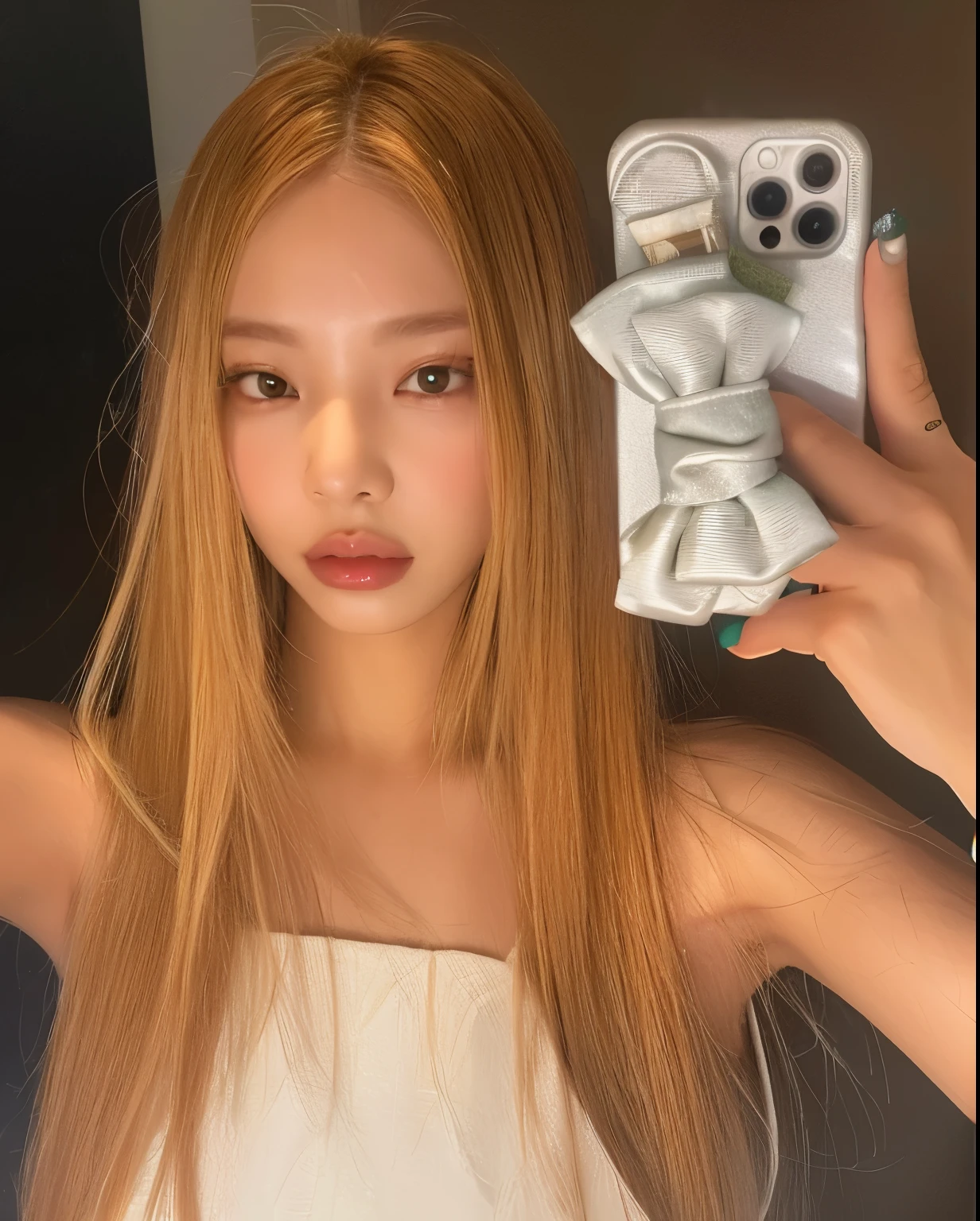 There's a girl who's taking a selfie with her cell phone, Parque Roseanne de Blackpink, Jossi de Blackpink, Blackpink Jennie, Lalisa Manobal, Lalisa Manoban de Blackpink, Cl, portrait of Jossi de Blackpink, Jaeyeon Nam, Heonhwa Choe, Taejune Kim, con pelo largo blanco, Sun Yunjoo