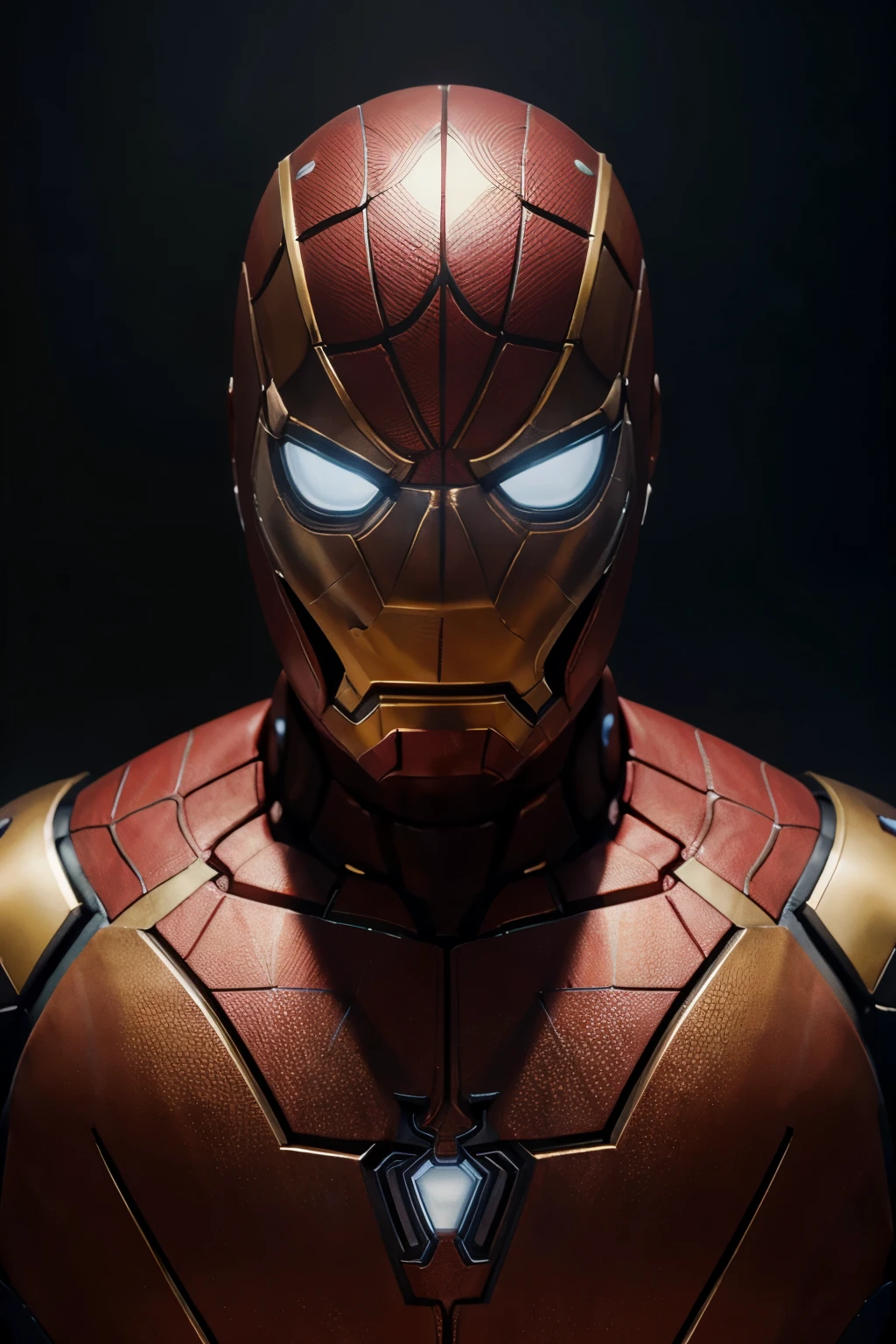spider man, iron man, illustration, high detailed, 4k, smooth background, camera focus, muscular, no face, concept art, character only black and gold color, 8k ultra realistic, cinematic style