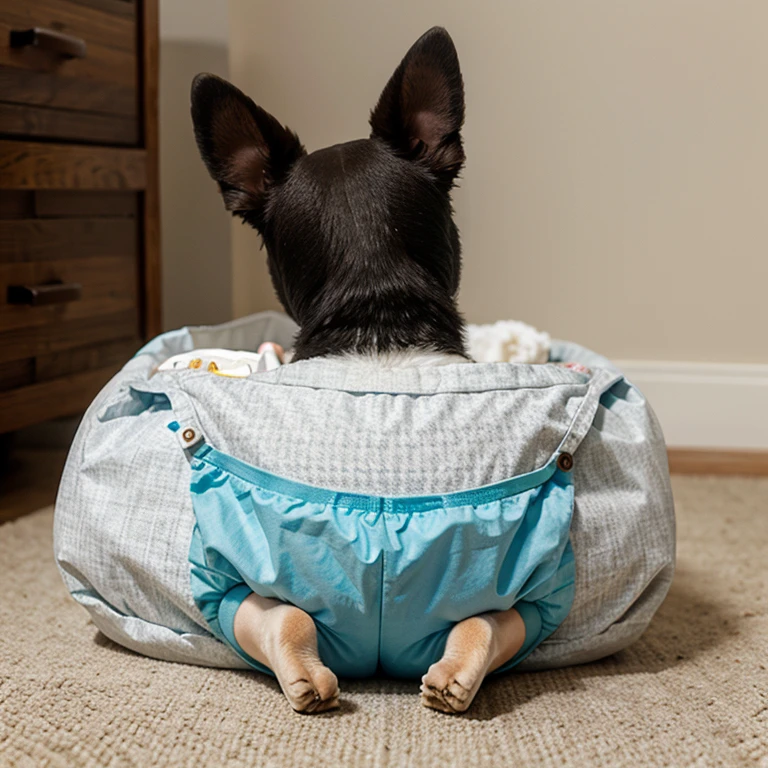 Diaper wearing dog with three legs