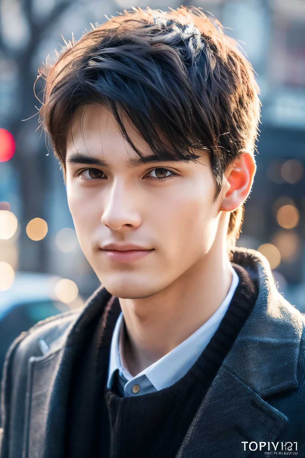 Photorealsitic, 8K full body portrait, a handsome, An 18-year-old man, A charming expression, detailed face details, TOKYOcty, Winters, Shibuya in the background