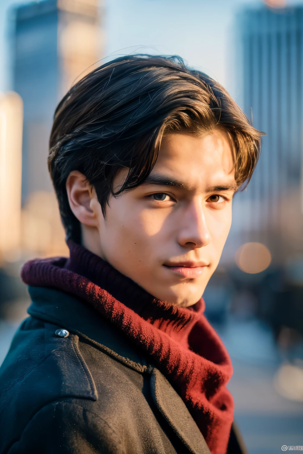 Photorealsitic, 8K full body portrait, a handsome, An 18-year-old man, A charming expression, detailed face details, TOKYOcty, Winters, Shibuya in the background