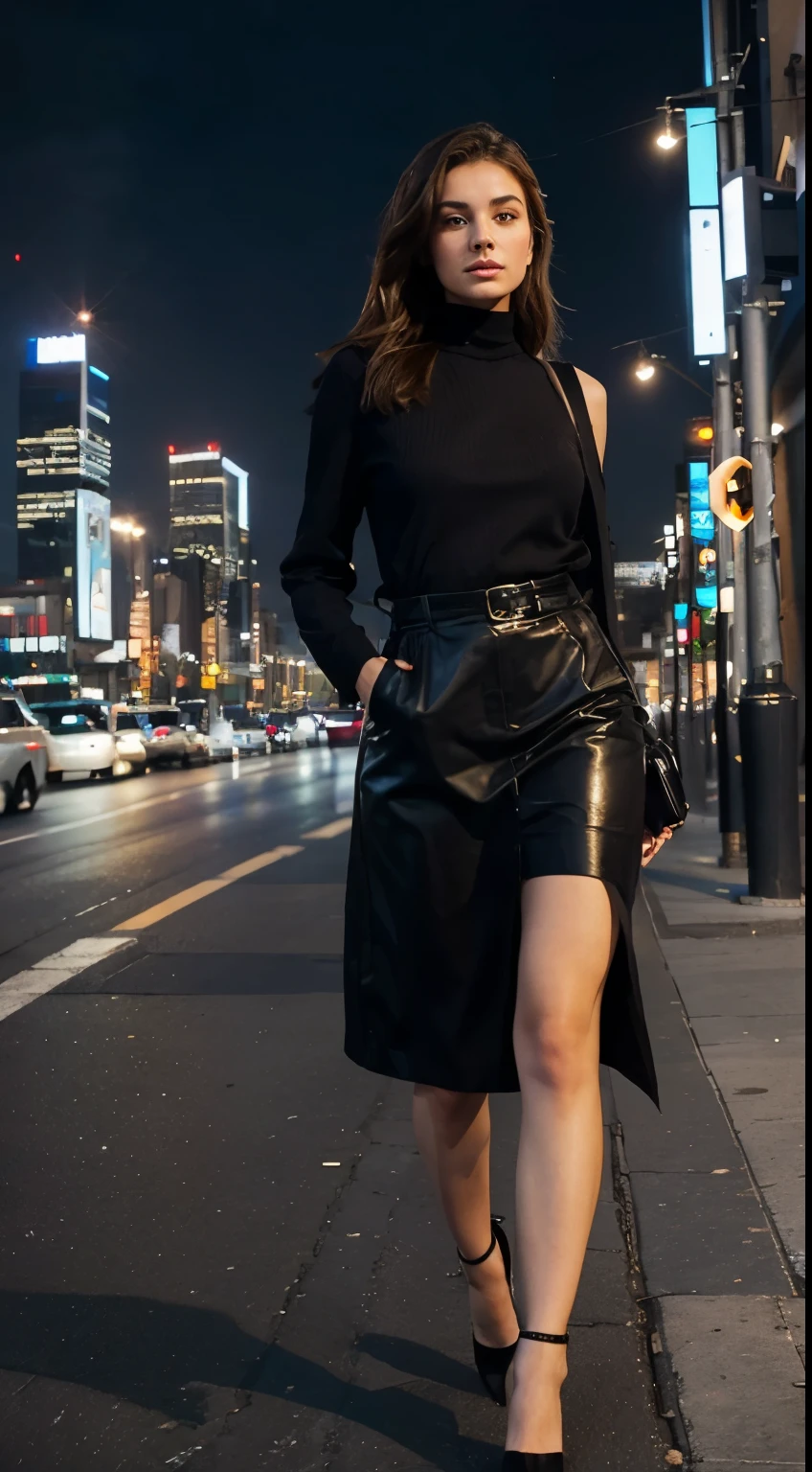 Beautiful Woman, Urban, Sophisticated, Confidence, Style, City Street, Modern Fashion, Elegance, Skyscrapers, City Lights