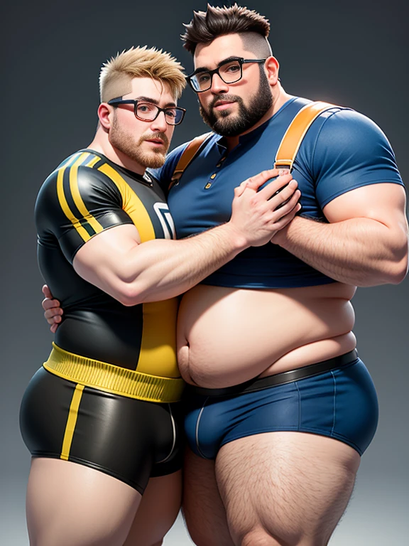 Two obese man having intimate moments of affection and sex,He is holding his boyfriend's genitals with his hand, Usando speedo cores diversas, Nudista,An immensely plump man with extremely thick thighs wearing only yellow swim trunks, cute 3d rendering, small fat bearded pot-bellied Sport glasses, , cute 3d anime boy rendering, bonito arte digital detalhada
, stylized 3d rendering, 3d renderizado arte personagem 8k, pintura digital bonito, estilo anime 3d, super detailed rendering. Roupas militares, doctor's clothing, Businessman's Outfit, ship commander outfit.