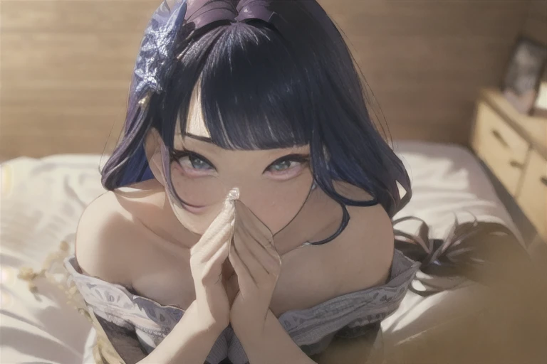 sitting under the bed,((one girls)),((View from an angle)),Yellow smoke,velocity,, (Yellow smoke is rising ),((Hip Attack)),masterpiece:1.2、top-quality)、(the Extremely Detailed CG Unity 8K Wallpapers、ultra-detailliert、Best Shadows)、(细致背景)、(The best lighting、extremely delicate and beautiful)、depth of fields,),( ((woman smells bad odor、Both women must cover their noses with their hands...))),((Female smell、react to bad odor)),,(Cute eyes and shy expression),(((white futon background)))