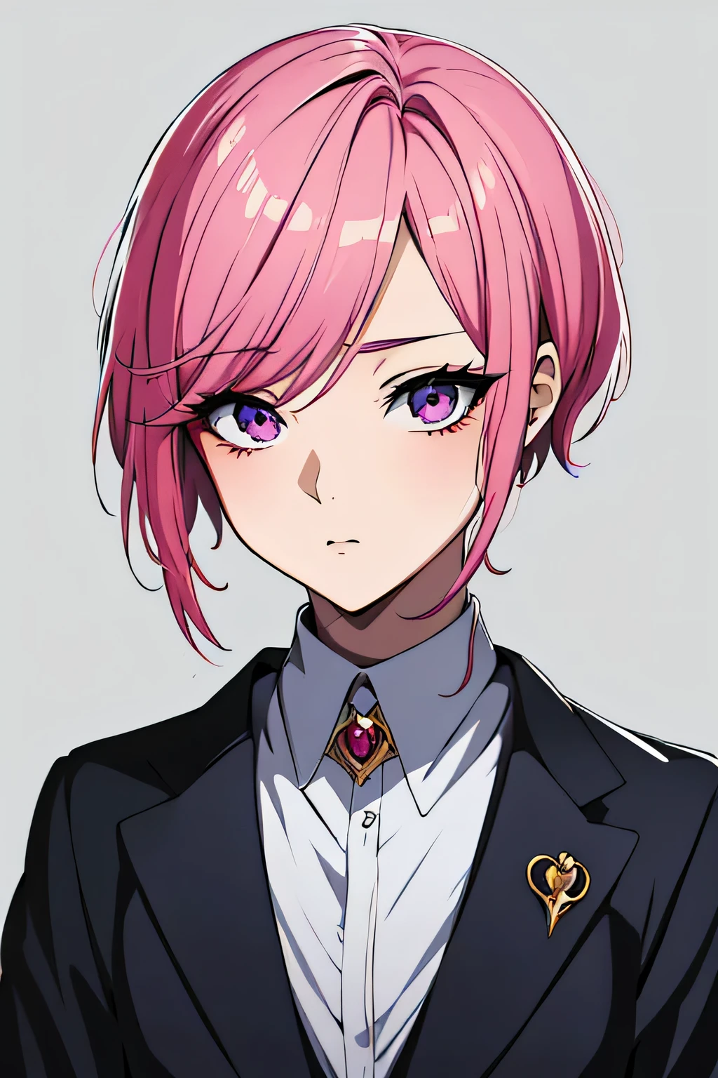 there is a cartoon picture of feminine boy with short pink hair, an anime drawing by Ei-Q, pixiv contest winner, gothic art, anime moe artstyle, 1 7 - year - old anime, anime style portrait, in an anime style, demon femboy, flat anime style, cute, crossdresser in school girl uniform