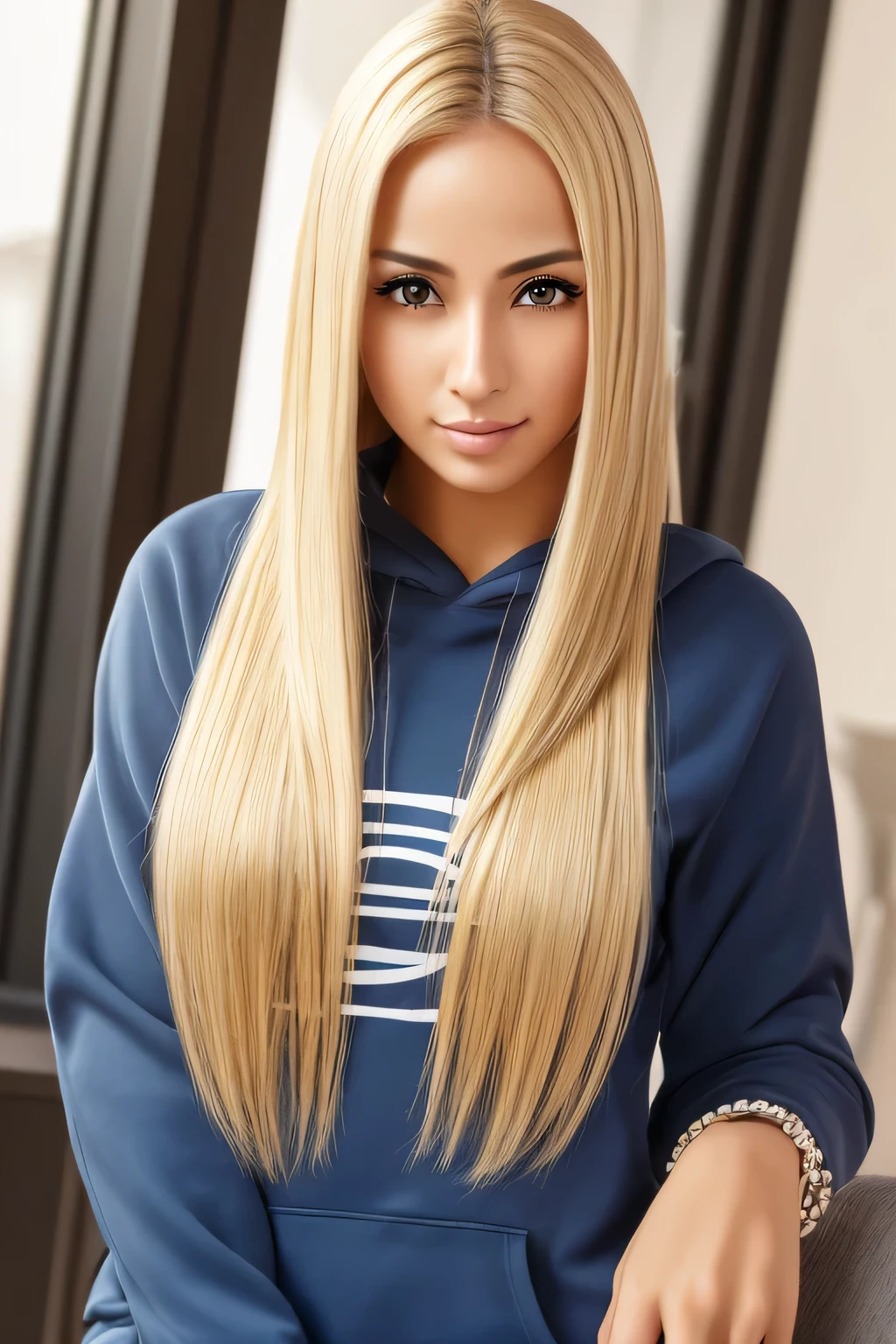 (masutepiece:1.3), (8K, Photorealistic, Raw photo, Best Quality: 1.4), (((A Turkish Woman))), supermodel, (1 girl), Beautiful face, (Realistic face), (Long Blonde Hair), Beautiful hairstyle, Realistic eyes, Beautiful detailed eyes (Yellow eyes), (Realistic skin), Beautiful skin, (HOODIES), Absurds, Attractive, 超High resolution, Hyper realistic, Highly detailed, Golden ratio, 23 years old, full body Esbian