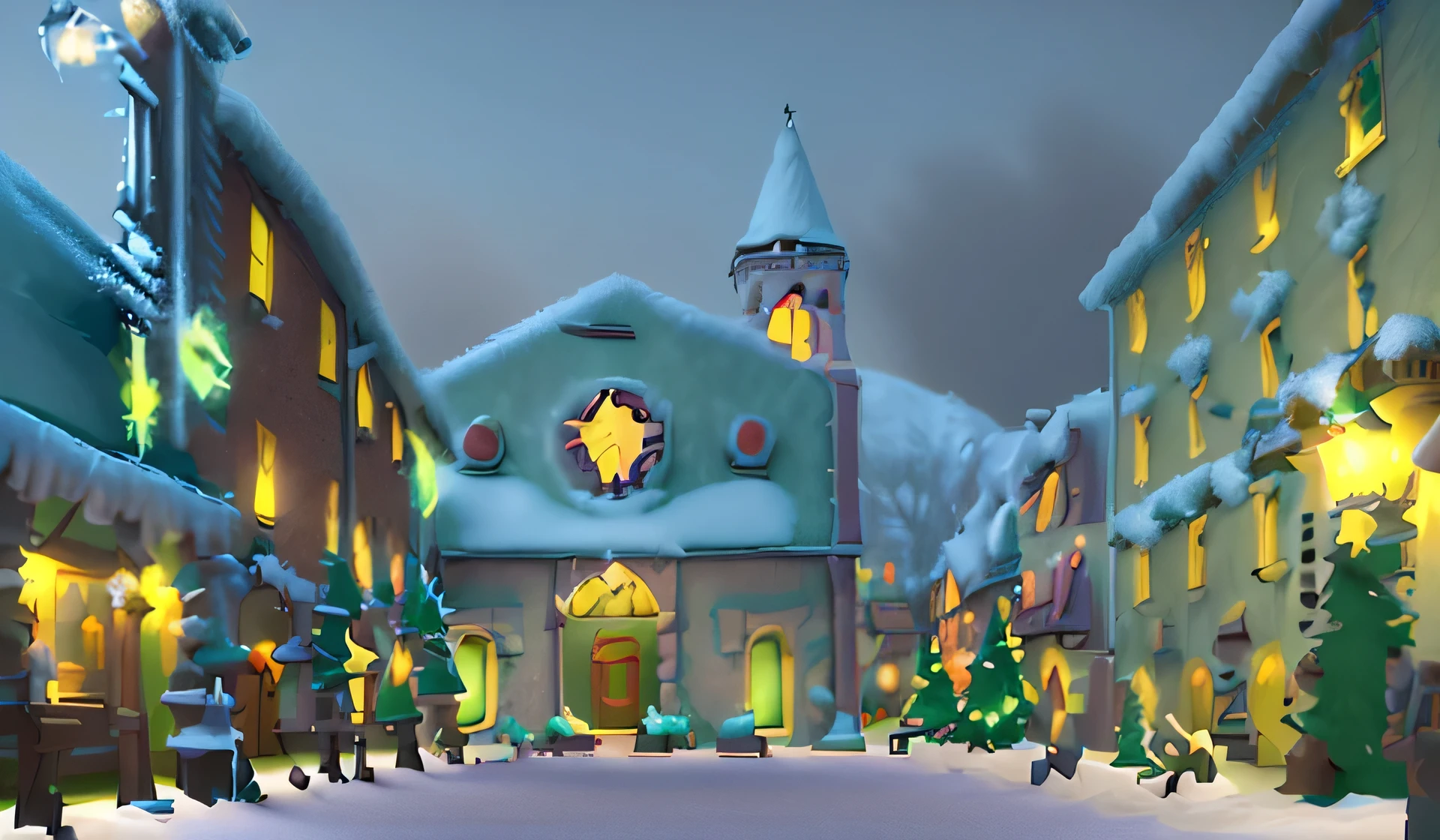 there is a christmas tree in the middle of a courtyard, stylized digital illustration, christmas night, town background, background artwork, official artwork, inspired by Evgeny Lushpin, holy city | illustration, snowy winter christmas night, winter scene fantasy, fanart, stylized digital art, a hyper realistic, fantasy town setting, rendered art, steam workshop maps