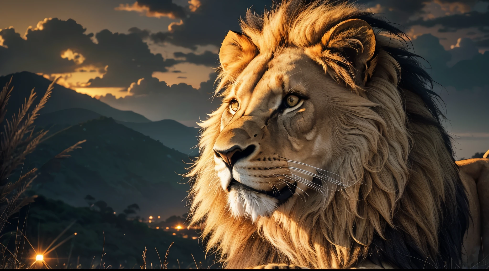 Lion, Divine Lion, Lion King, Lion Majestic, natural, Natureza, renderizado, fotorrealista, UltraHD, 4k, texturasdetalhadas, thunders, sombras detalhadas, cores detalhadas, por do sol, sol se pondo, Sunset, Natureza Linda, Great Divine, por do sol, contraste detalhado, contraste realista, alta resolução, cores detalhadas, fogo, eletricidade, divina criatura, 8k, Detailed Realistic, 16K, 8K, HD, Elegante,