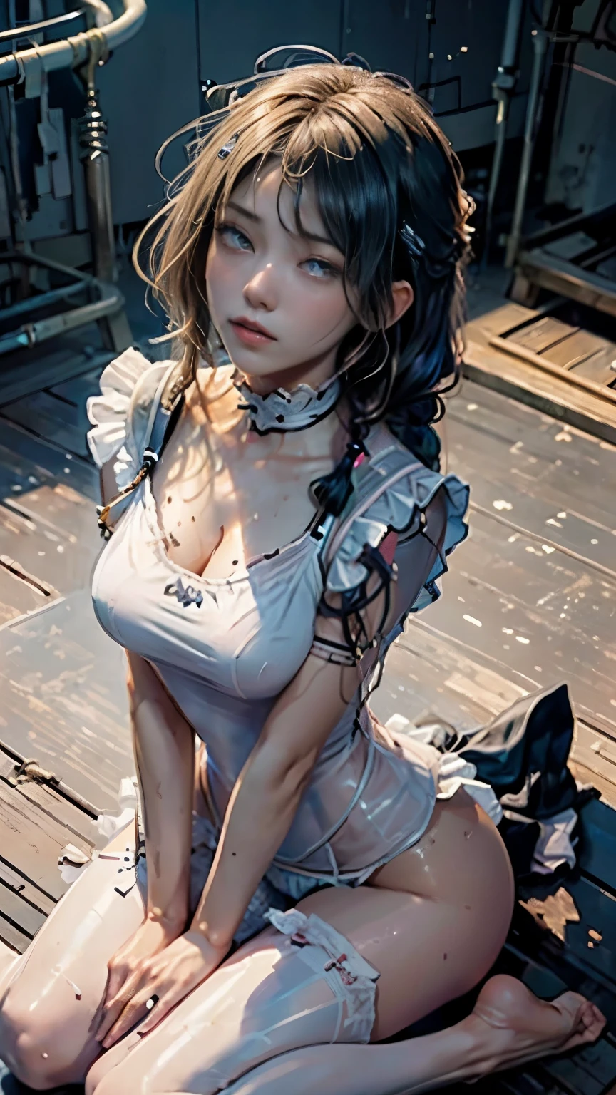 Best picture quality, 8K, tmasterpiece:1.3)), 2girls, Beautiful woman with slender abs:1.3, (Casual hairstyle, Leaky big breasts:1.2), shift dresses:1.1, Ultra-fine face, A detailed eye, 二重まぶた，(bdsm:1.3)，Transparent swimsuit at home, and its fullness, Wet clothes, hyper HD, Masterpiece, High details, High quality, Massut works of the highest quality, of the highest quality, hyper HD, max res, Very detailed, Clean skin, Anime, full body, Slender, Very cute, , Braided hair, lying down, Wide open legs, Raised Legs, Erotic lingerie, half-shedding clothes, Half flows down, Wet clothes,, Clothing visible at the tip of the chest, Sweat, Light clothes, clothes with a see-through tummy, underbust, Embarrassed, Blushing, kneeling, sideviewblowjob, on her hands and knees, spread thighs, sexy pose, sexy maid dress, ((fuckmeeyes)), eye contact, (((view from above))), rolling her eyes, looking up
