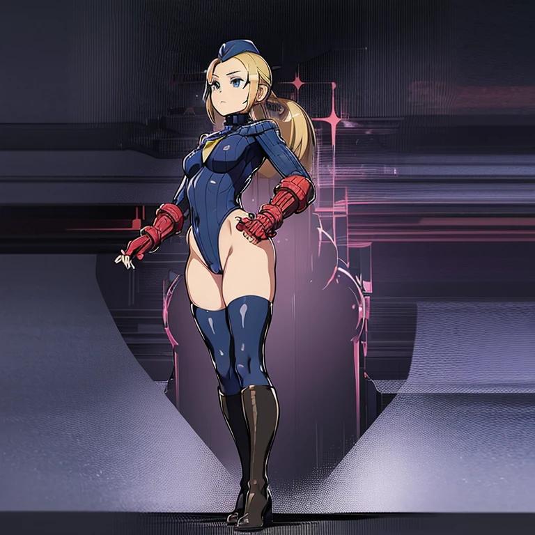 ultra-detailed, Explicit, Beautiful body, Beautiful Nose, Beautiful character design, perfect eyes, perfect face, ultra highres, 4K, beautiful legs, perfect legs, Nice hands, Perfect hand, Masterpiece, Best Quality, Highly detailed, illustration, absurdres, street fighter, doll suit, shadaloo doll, dollsuit, 1girl, solo, expressionless, blank eyes, looking at viewer, red gloves, emotionless, black latex, corrution, mind control, female combatant, full body, hypnotized, unhappy trance, full body suit, ribbed bodysuit, both arms at side, obey, perfect female body, extremely glossy latex, hypnosis, hypnoLora, empty eyes, Mind control device, poses, brainwashed, submissive_pose, Slave, hat, necktie, stand up straight, standing, standing at attention, belt, fighting stance, latex, garter belt, thighhighs, Princess principal, Charlotte, princess charlotte, blue eyes, long hair, blonde hair