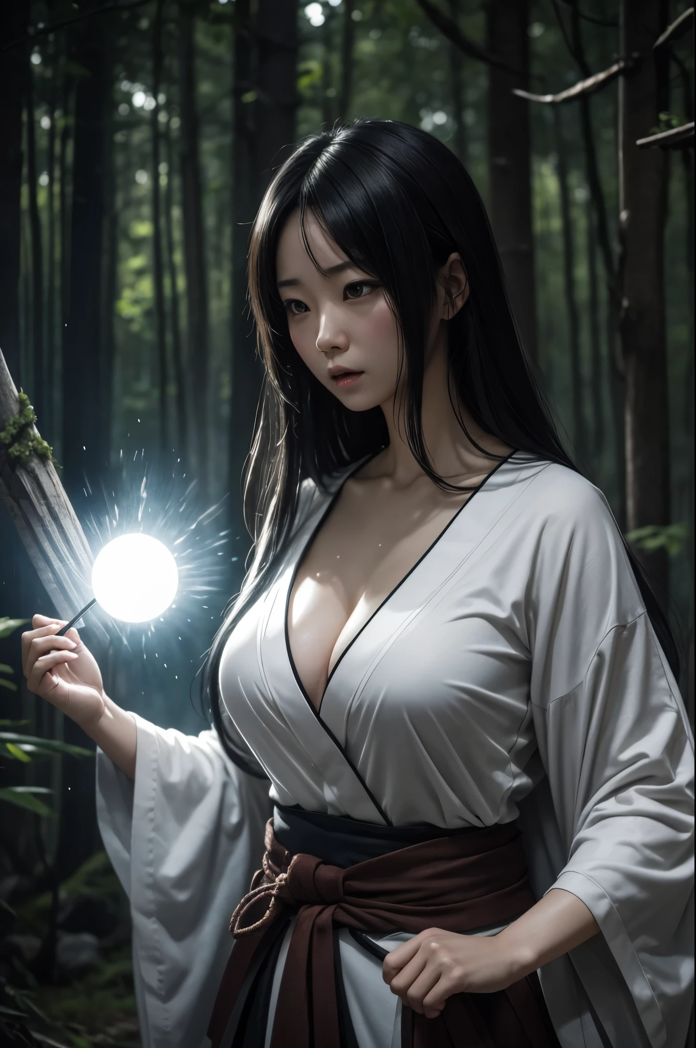 8k,森の中の日本のWhite kimonoを着た,Very big breasts,超A high resolution,real looking skin,Horror ,very long black hair, Sadako,Super beauty(Like the real thing), 汚れた日本のWhite kimonoを着ている, eerily distorted face,thirds rule, Tonal color scheme, White kimono, mystery, Horror,In the style of Denis Villeneuve, Film Still, cinestill 800,Fantasyart,character art,sexy for,Rugged look,grudge,Grievances,A very big old well in a very big chest forest,Middle-aged woman,,,komono,battle scene action scene,actionpose,uses magic(magic light effects),A very large magic circle behind,Female in her 40s,