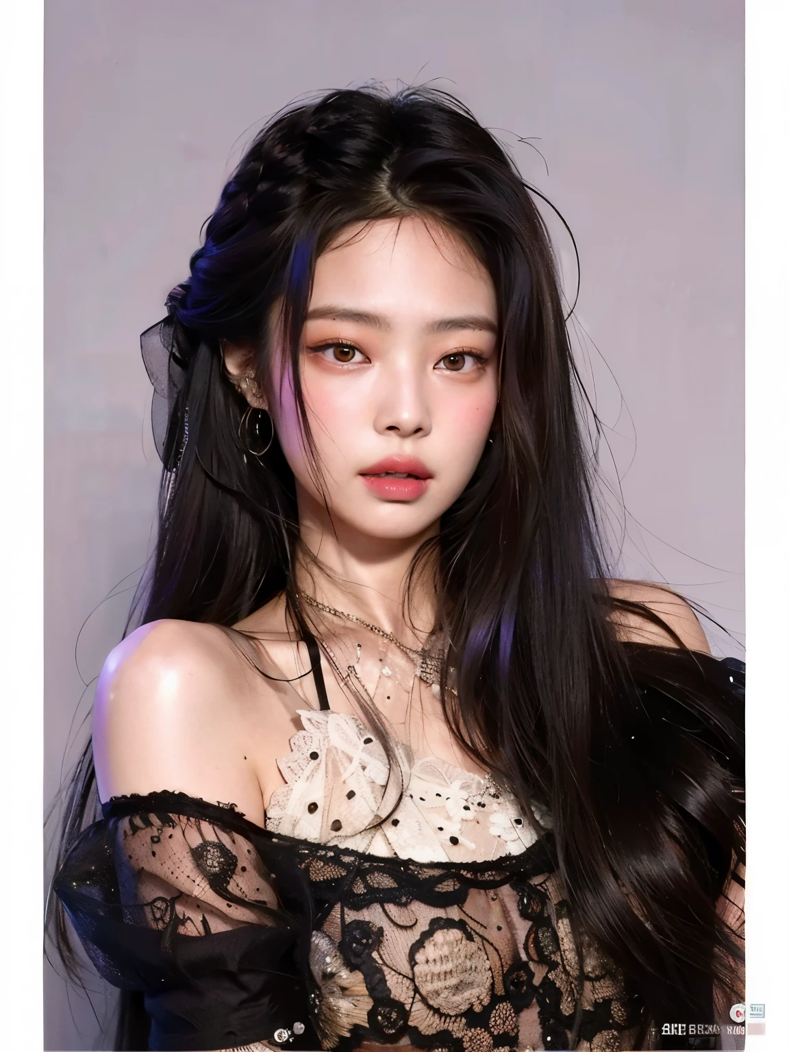 Arafed woman with long hair wearing a grey top and a scarf, Jennie Blackpink, Retrato de Jossi do Blackpink, dilraba dilmurat, Portrait of female Korean idol, jossi do blackpink, Lee Ji-eun, Lee Ji - Eun, mulher coreana jovem bonita, Parque Ji-min, Casa Yunjoo, Krystal, Heonhwa Choe