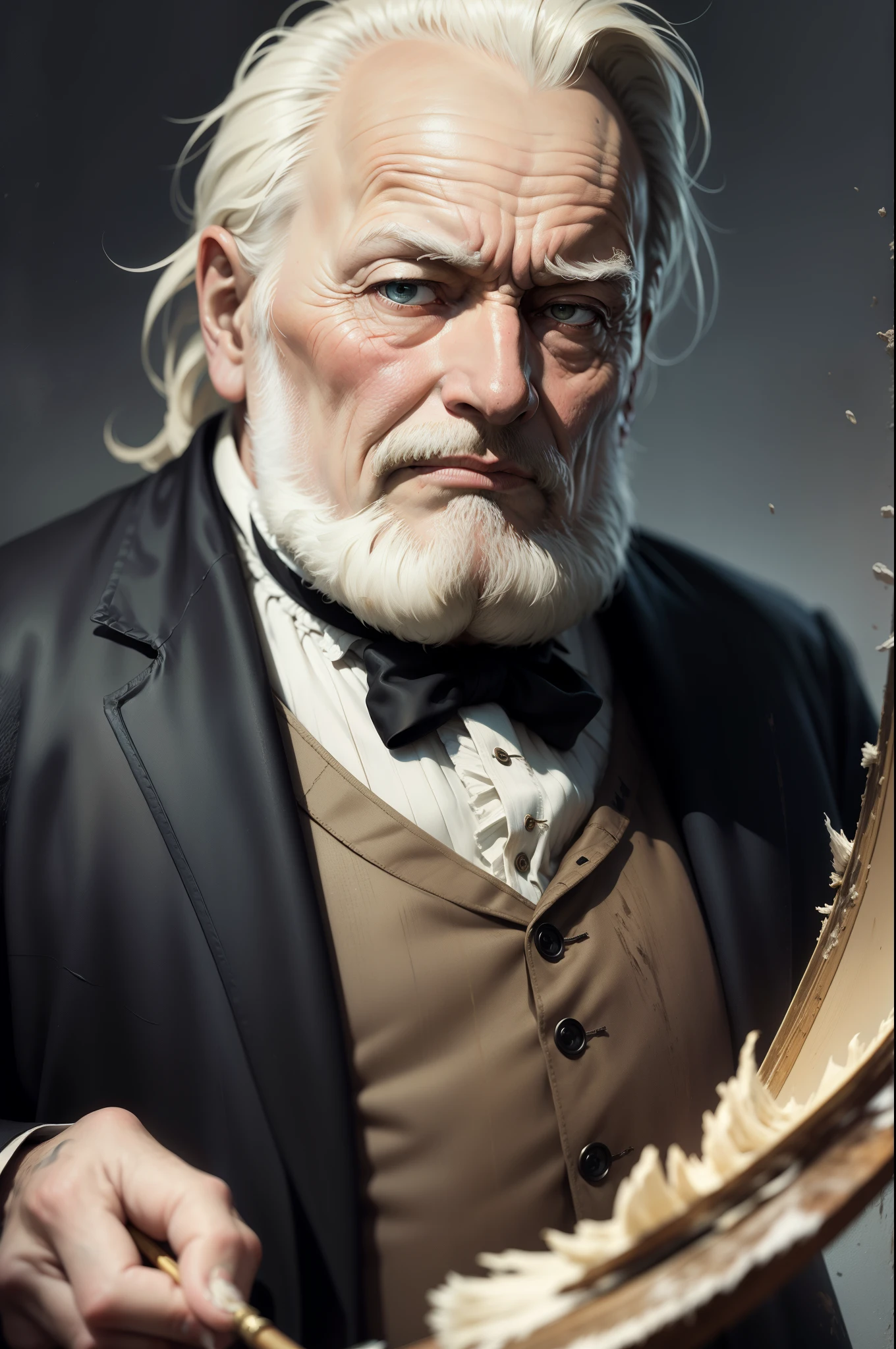 Victor Hugo, epic, actual, High quality art from an old man, oil painted, (rough brushstrokes:1.4)