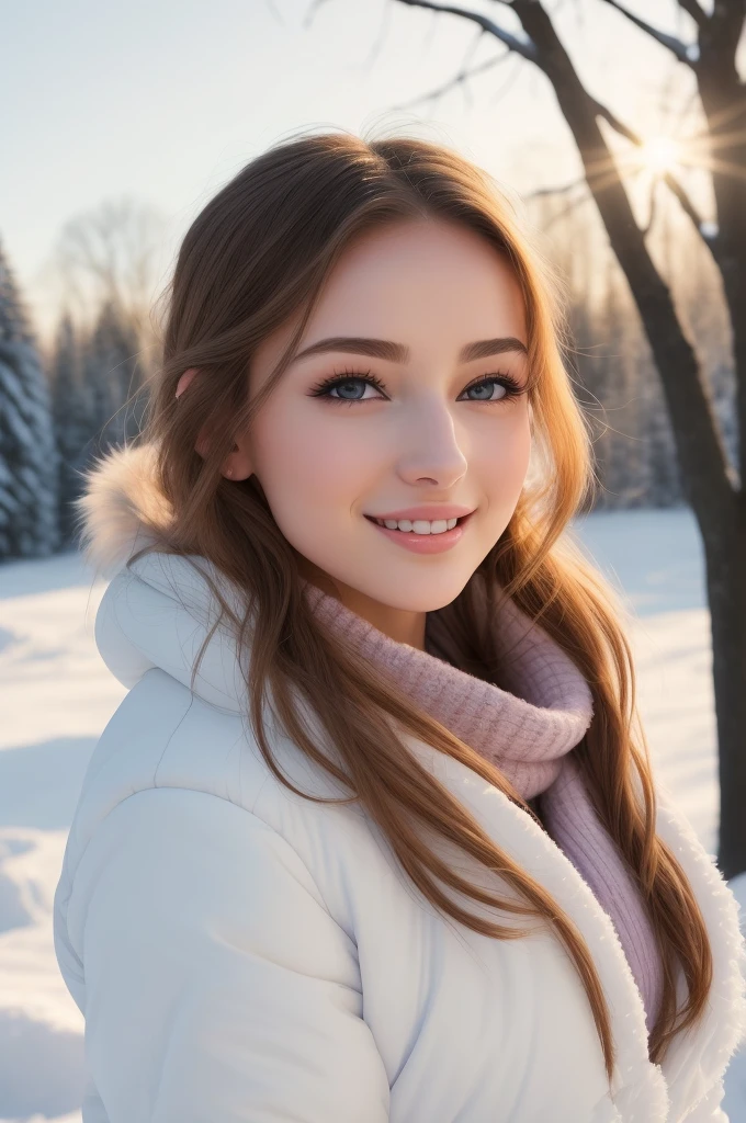 arafed woman in white coat standing in snow with trees in background, portrait sophie mudd, beautiful nordic woman, beautiful young girl, beautiful young woman, cute young woman, photo of a beautiful woman, a beautiful young woman, close up portrait shot, perfect face ), a cute and beautiful young woman, warm and gentle smile, attractive beautiful face, portrait of nordic girl