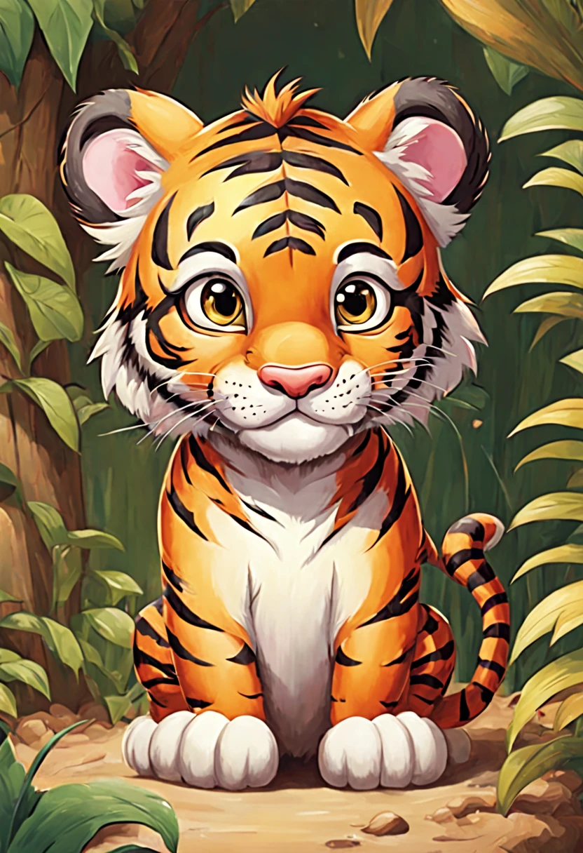 ((perfect piece)), (lots of details), (cute cartoon tiger), ((full body)), (((children's book image)))