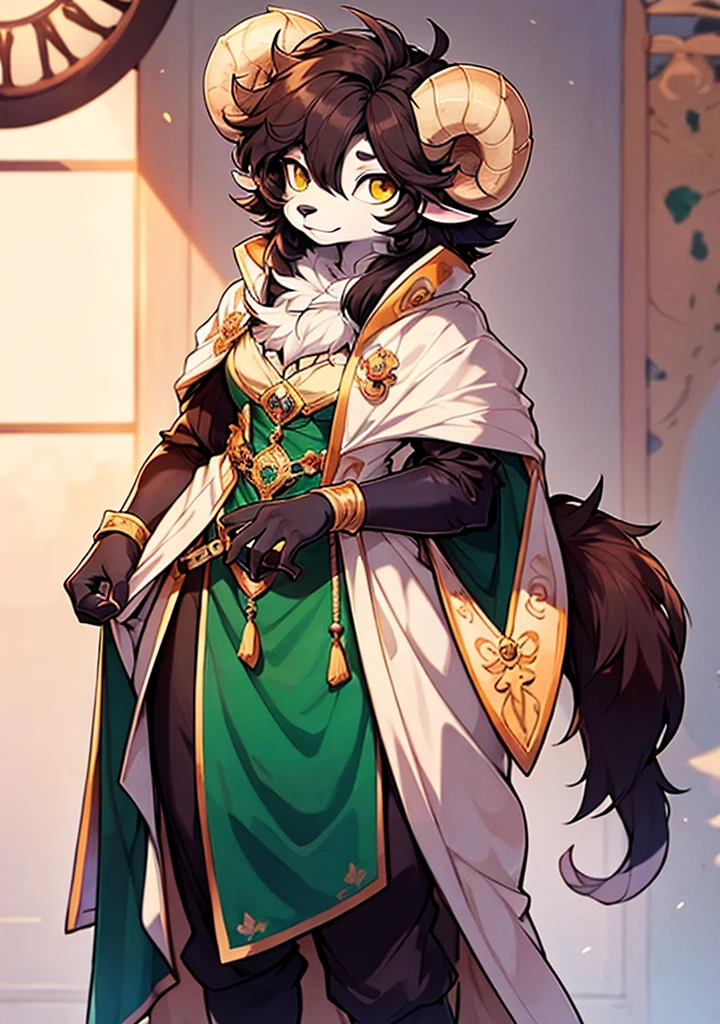 beste-Qualit, super detailed illustration, (Sheep Girl: 1,5), brown fur, malachite eyes ,Full-length, topquality, the anime, the perfect body, fantasy clothes