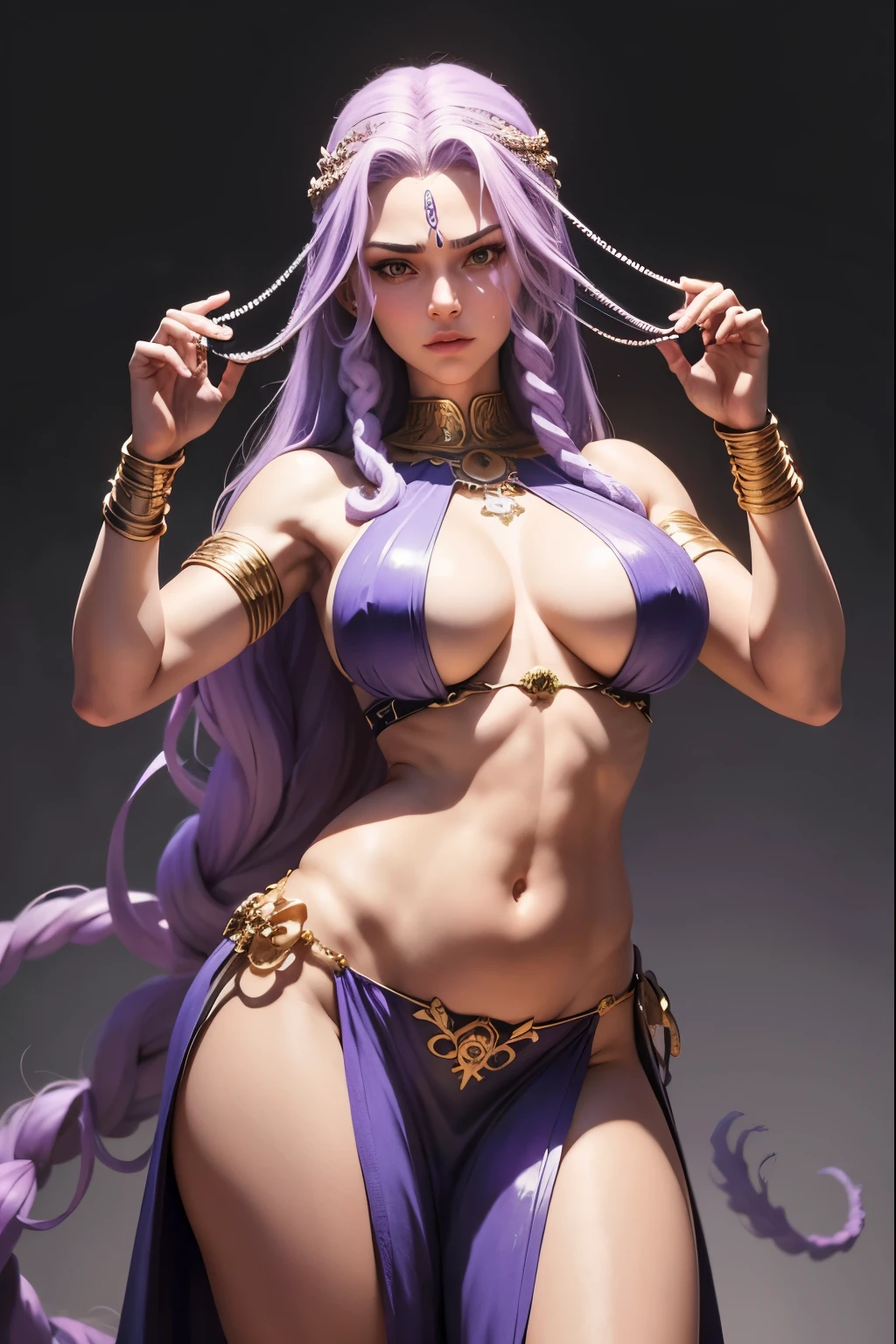 The character will be Medusa, a mulher com cabelo de cobra da mitologia grega, with hands clasped at belly level with a skull in hands, the character&#39;s pose will be full-body dynamic.