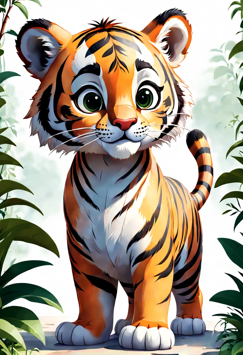 ((perfect piece)), (lots of details), (cute cartoon tiger), ((full body)), (((children's book image)))