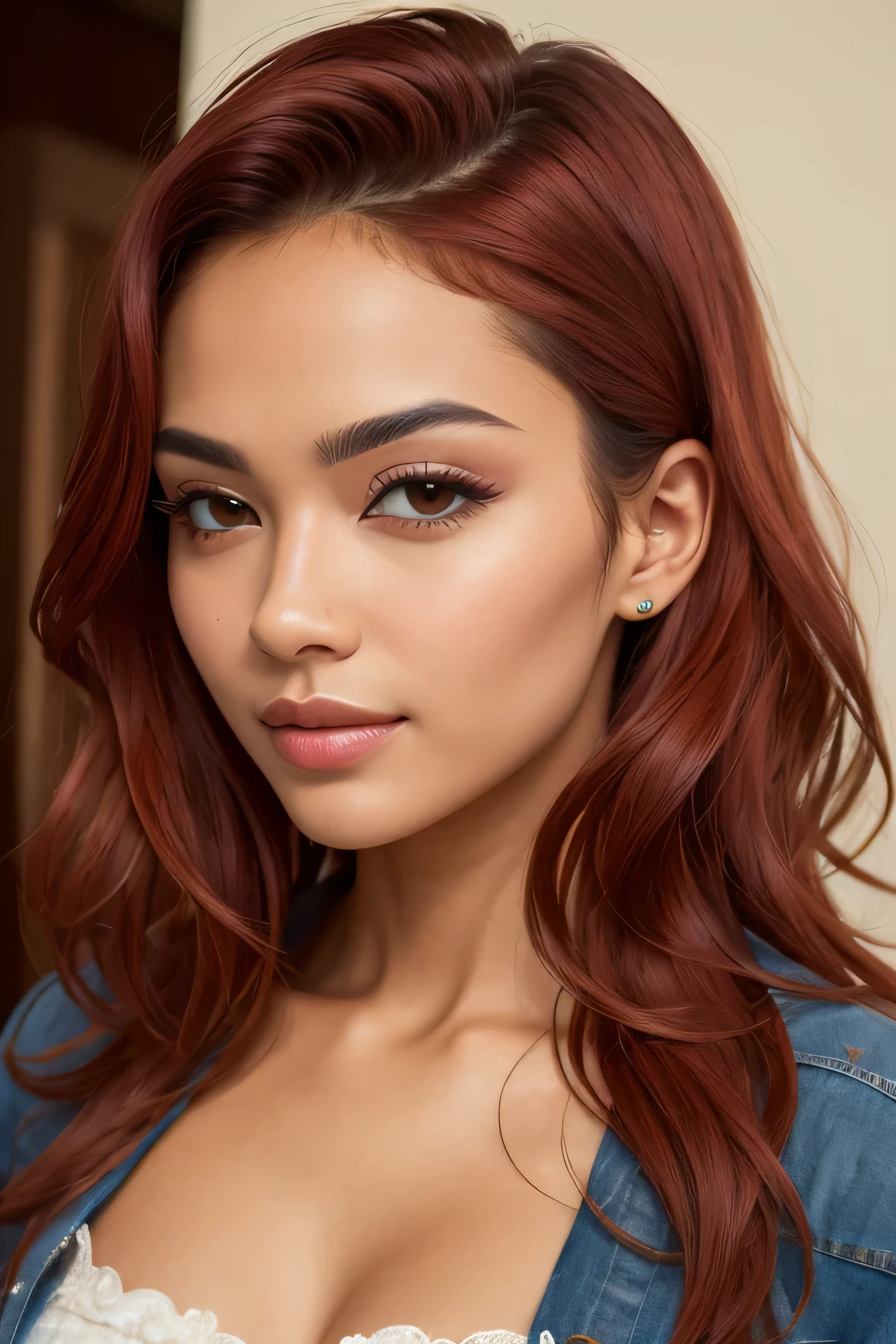 ((best quality)), ((masterpiece)), (detailed), perfect face, red hair, dark skin, long hair