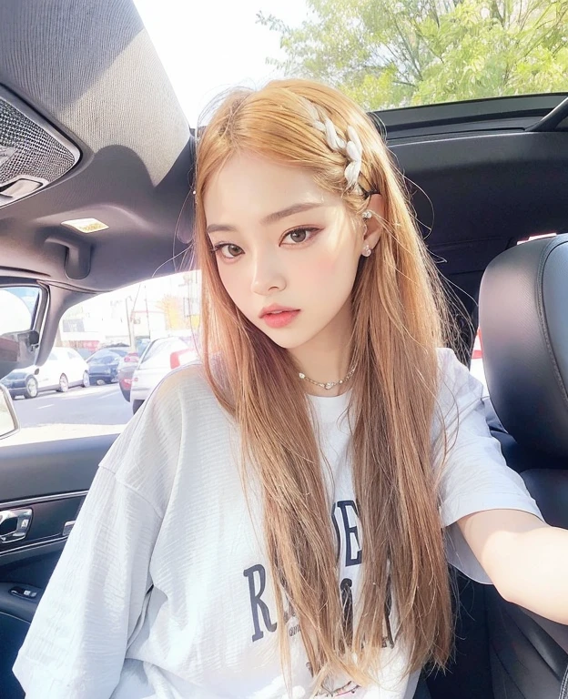 Mujer arafed con el pelo largo y rojo sentada en un coche., Parque Roseanne de Blackpink, Blackpink Jennie, Jossi de Blackpink, portrait of Jossi de Blackpink, Lalisa Manoban de Blackpink, Kim Doyoung, Lalisa Manobal, ulzzang, Su cabello es blanco, El Corte Hime, Heonhwa Choe, con el pelo largo