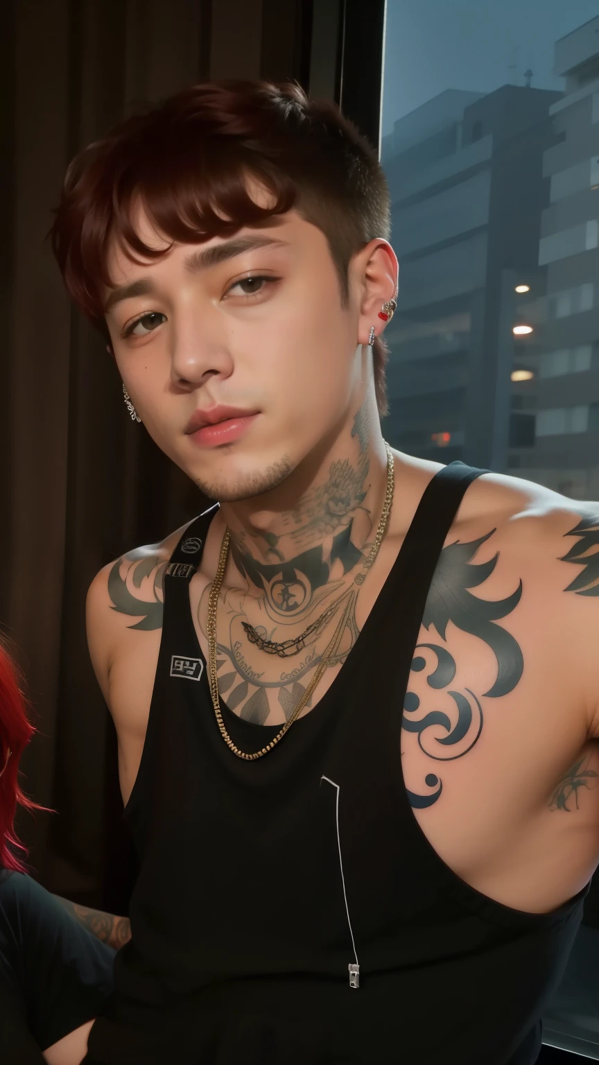 BTS's Jungkook with a tattoo on his arm and a red-haired woman, taken in the early 2020s, Estilo de Seb McKinnon, Inspirado por Cam Sykes, bladee from drain gang, taken in the late 2010s, Connor Hibbs, Tatuado, com tatuagens, veja todos esses detalhes, cantor no show de voz
