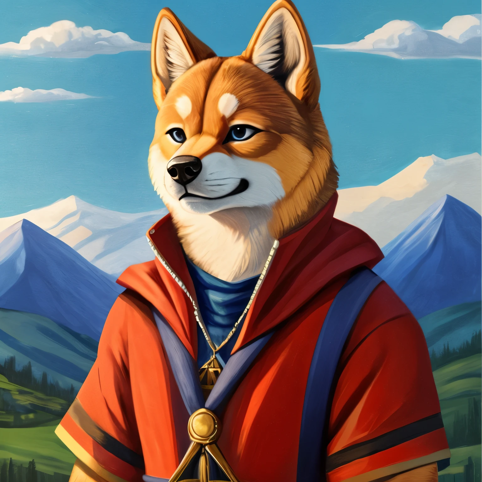 Furry, shiba inu, in traditional Slavic clothes