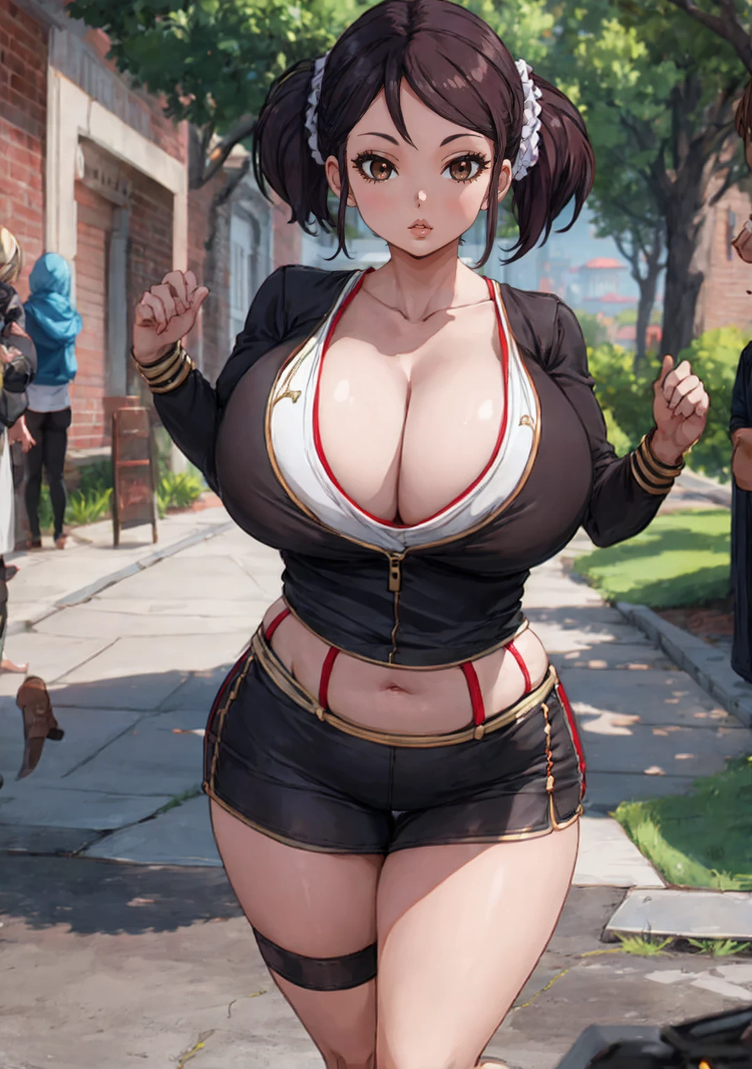 Best resolution, 12K, becky_blackbell_spyxfamily
hair_ornament, female_child, twintails, scrunchie, black_hair, brown_eyes, child, short_twintails, hair_scrunchie, brown_hair, hairclip, massive round fake breasts, thicc body, thick thighs, wide hips, sexy outfit.