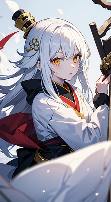 Snow Yokai Fem With White Skin and Hair, Yellow Eyes.