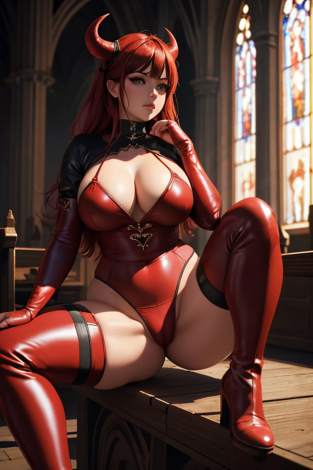 (Hyper realistic), (highest detailed), (masterpiece), realistic photo of cute little (demon with red skin all over), (busty), (bombshell), (cameltoe:1.1), sitting roof of a gothic style church, stockings and thigh-high boots, red wings, high definition texture, sexy stature, (thick curvaceous body), round ass, perfect stomec, texture clothing, (glowing eyes:1.2), dynamic angle, dynamic pose, film photography, realistic, sharp focus, (very detailed), (4K HQ), High contrast, cinematic light filter, shadows, (detailed and realistic skin texture), (detailed clothing), (detailed background).