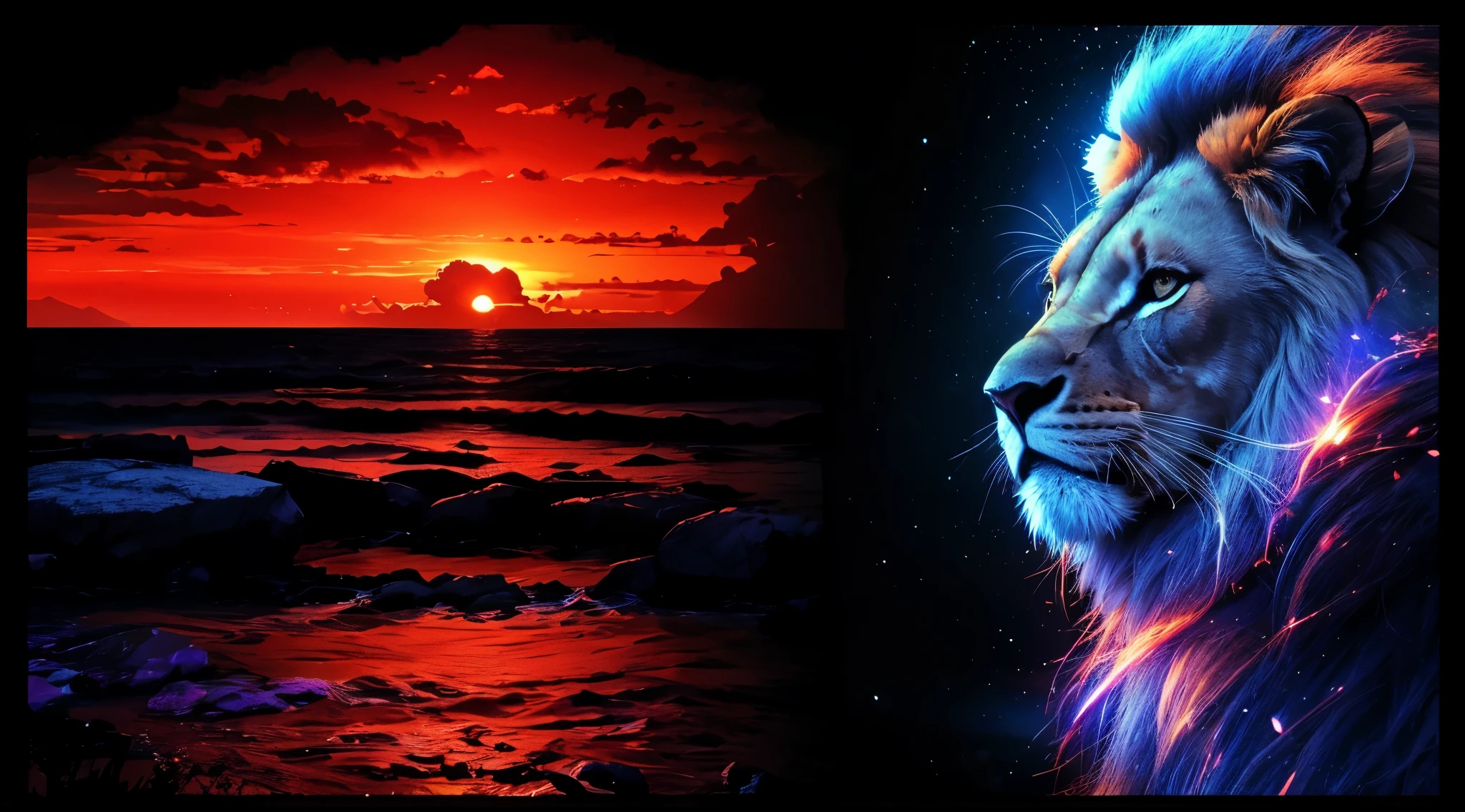 Lion, Divine Lion, Lion King, Lion Majestic, natural, Natureza, renderizado, fotorrealista, UltraHD, 4k, texturasdetalhadas, thunders, sombras detalhadas, cores detalhadas, por do sol, sol se pondo, Sunset, Natureza Linda, Great Divine, por do sol, contraste detalhado, contraste realista, alta resolução, cores detalhadas, fogo, eletricidade, divina criatura, 8k, Detailed Realistic, 16K, 8K, HD, Elegante,
