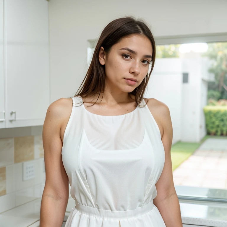 23-year-old hyper-realistic Latin girl with freckles, mood selfie for instagram, Ultra Definition, (photoreallistic: 1.4), 8k, calidad premier, fondos detallados, cara delicada, maquillaje natural, foto raw, iphone, HDR, Coqueteando con el espectador, tight clothes, big tits, (Porcelain dress:1.5),Side tie peek,(Porcelain dress:1.5)