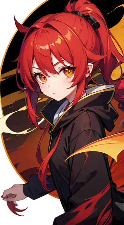 Yokai Dragon With Red Skin And Hair, Yellow Eyes.
