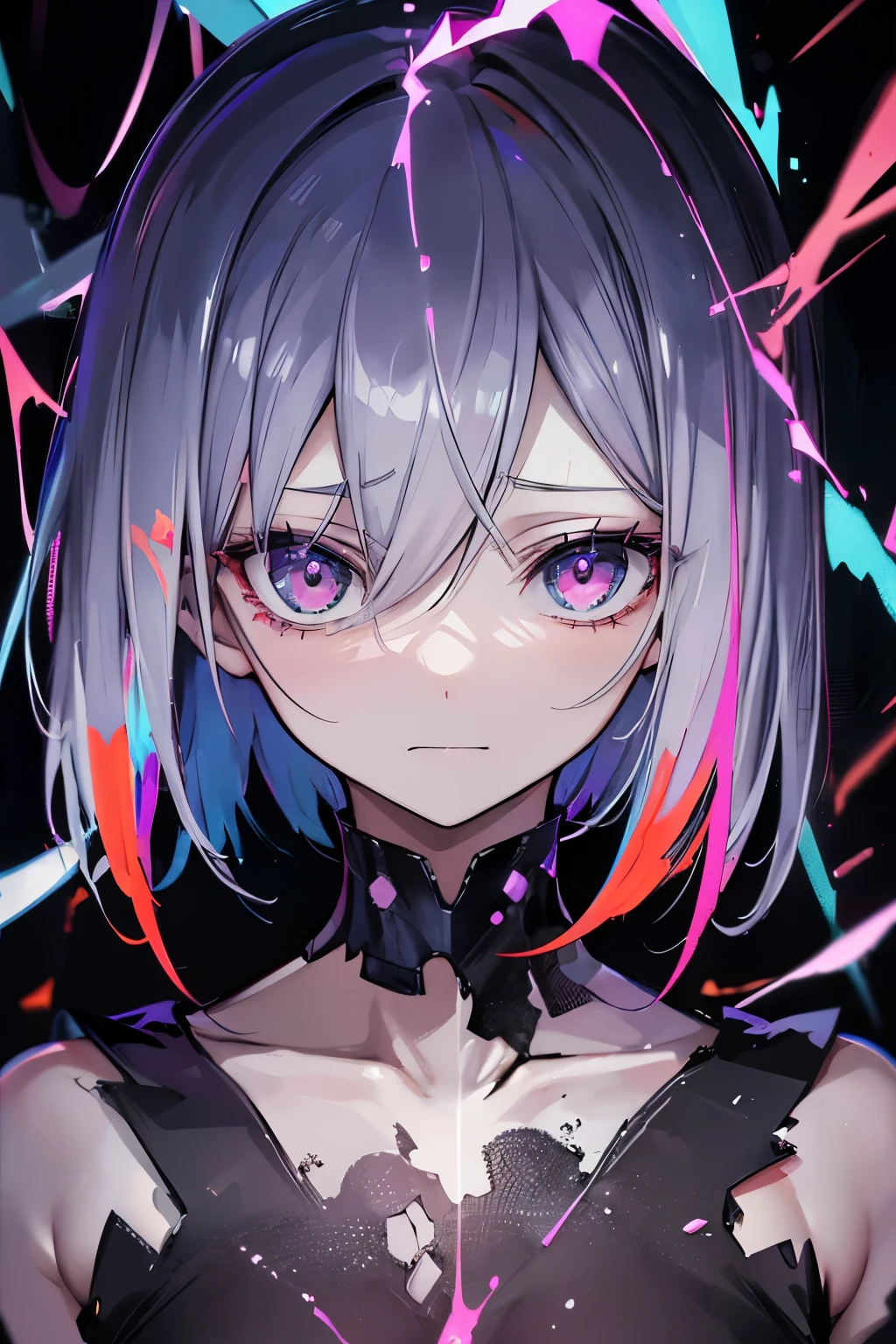(RAW photo:1.5), (masutepiece:1.5), 1girl, evil, horror, background, detailed eyes, detailed pupils, 8K, HD, HQ, best quality, masterpiece, (depth of field), (vibrant color), (sharp focus), masterpiece, detailed, ultra detailed, extremely detailed, highres, absurdres, HD, HQ, 8K, cinematic lighting, detailed background,cracked skin, glowing cracks cracked skin shattered skin fractured skin broken skin,,analog horror, creepy, unsettling, terrifying, internet horror,glitch, pixelated, error, chromatic aberration, RGB