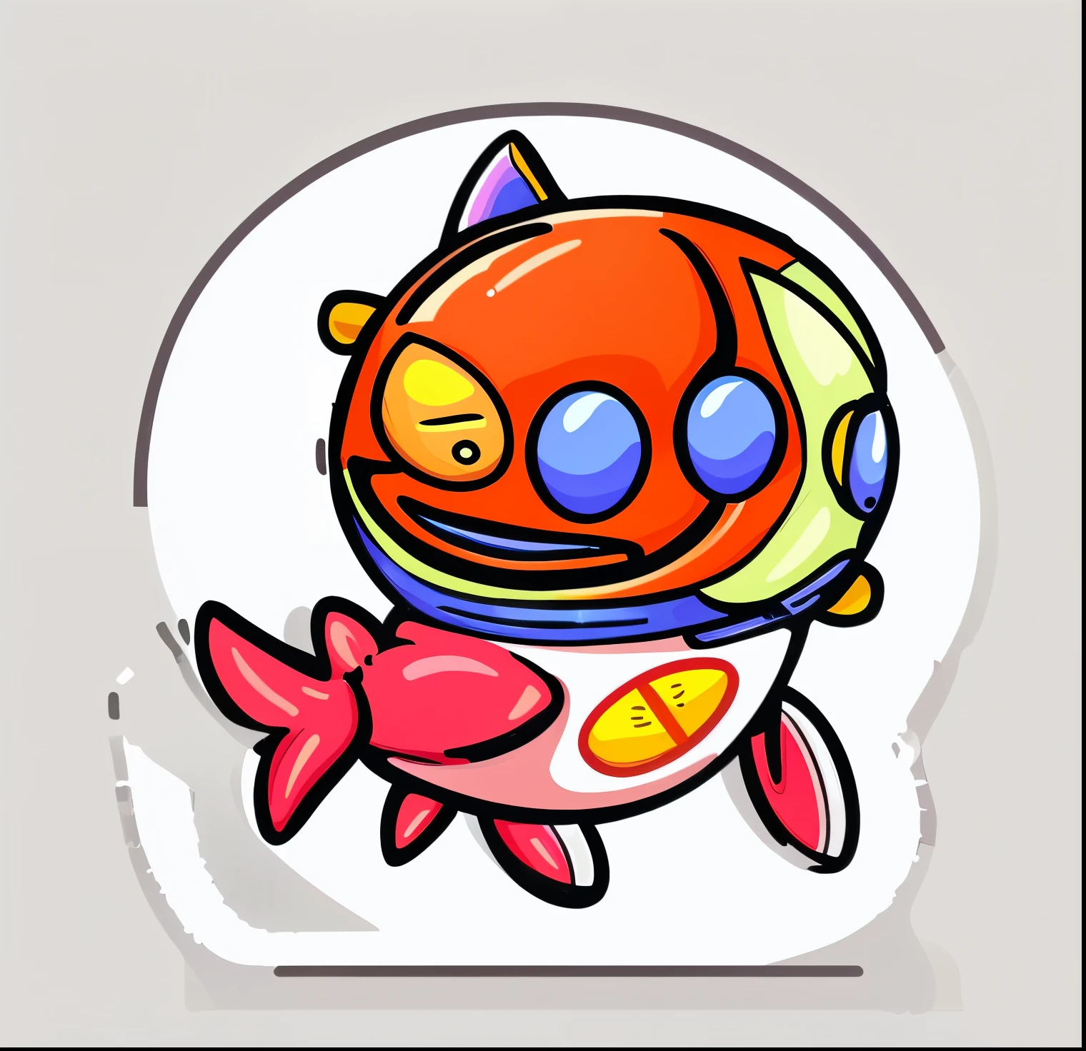 wearing a space costume、Fish wearing a space helmet, Mascot illustration, sticker illustration, sticker concept design, High-quality illustrations, Style illustration, Lost fish, 2D illustration, 2D illustration, 3d icon, fantasy sticker illustration, gold fish, cute astronaut sticker art