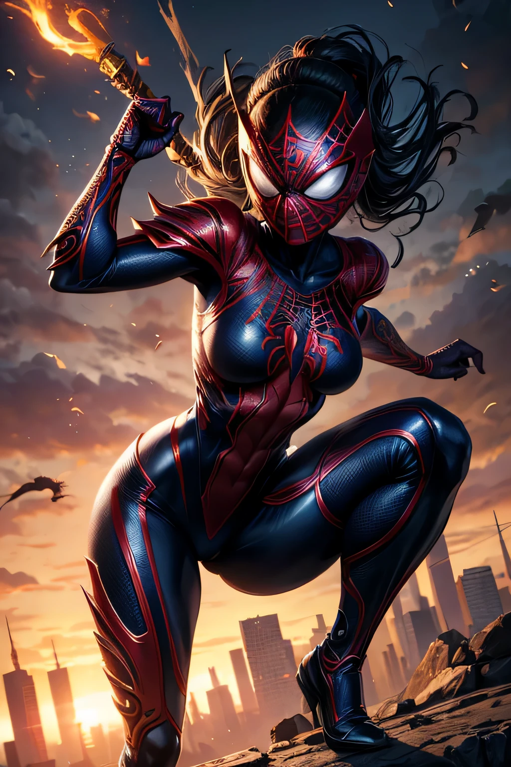 Superhero Spidergirl, full face mask,on roof, combat stance, highly detailed, vibrant appearance, creative behavior, extremly detailed, imaginative, , spontaneous, highest quality, skin texture, intricate details, (cinematic lighting), RAW photo, 8k, masterpiece,best quality,ultra-detailed,very detailed illustrations,extremely detailed,intricate details,highres,super complex details,extremely detailed 8k cg wallpaper,