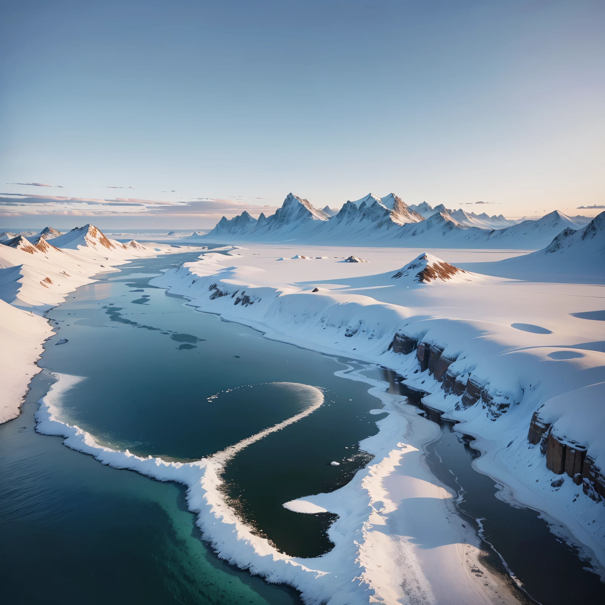 a person walking from Russia to Alaska on the frozen Bering Strait, taken with: a drone camera with a panoramic lens, natural lighting, (photography style): documentary, National Geographic --auto --s2