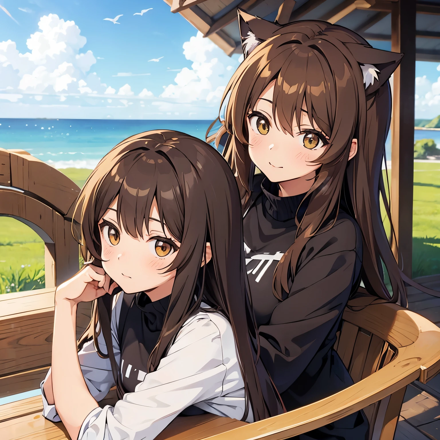 Anime cat sexy shy brown haired girl