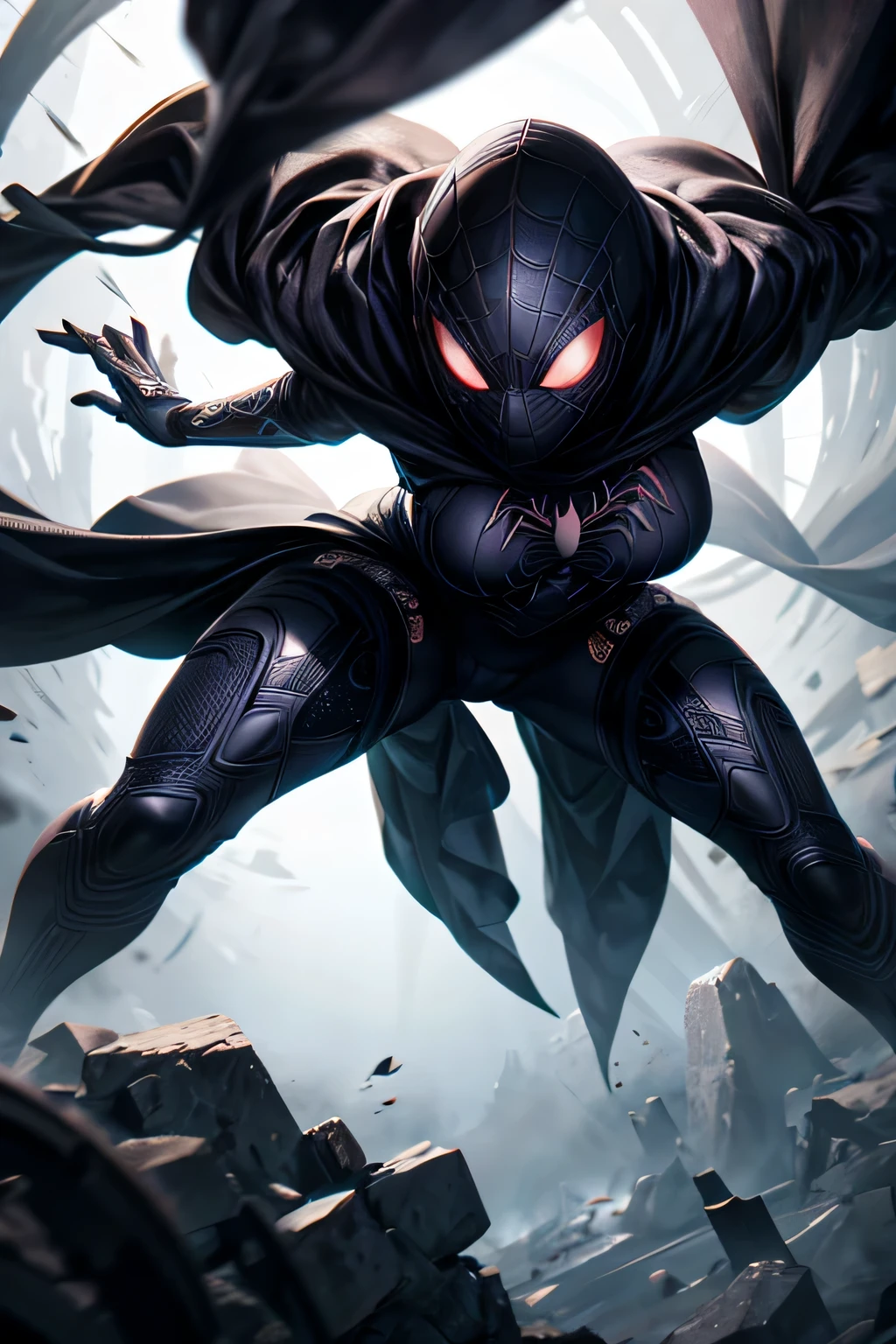 Superhero Spidergirl, black and white spiderghost costume, covered face,on roof, combat stance, highly detailed, vibrant appearance, creative behavior, extremly detailed, imaginative, , spontaneous, highest quality, skin texture, intricate details, (cinematic lighting), RAW photo, 8k, masterpiece,best quality,ultra-detailed,very detailed illustrations,extremely detailed,intricate details,highres,super complex details,extremely detailed 8k cg wallpaper,