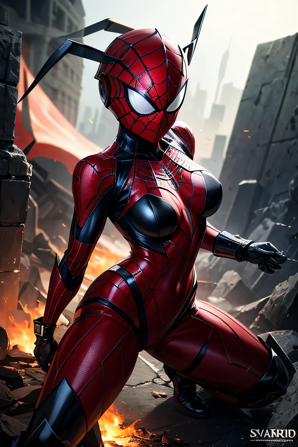 Superhero Spidergirl, red and gold mechanical armored spider costume, on roof, combat stance, highly detailed, vibrant appearance, creative behavior, extremly detailed, imaginative, , spontaneous, highest quality, skin texture, intricate details, (cinematic lighting), RAW photo, 8k, masterpiece,best quality,ultra-detailed,very detailed illustrations,extremely detailed,intricate details,highres,super complex details,extremely detailed 8k cg wallpaper,