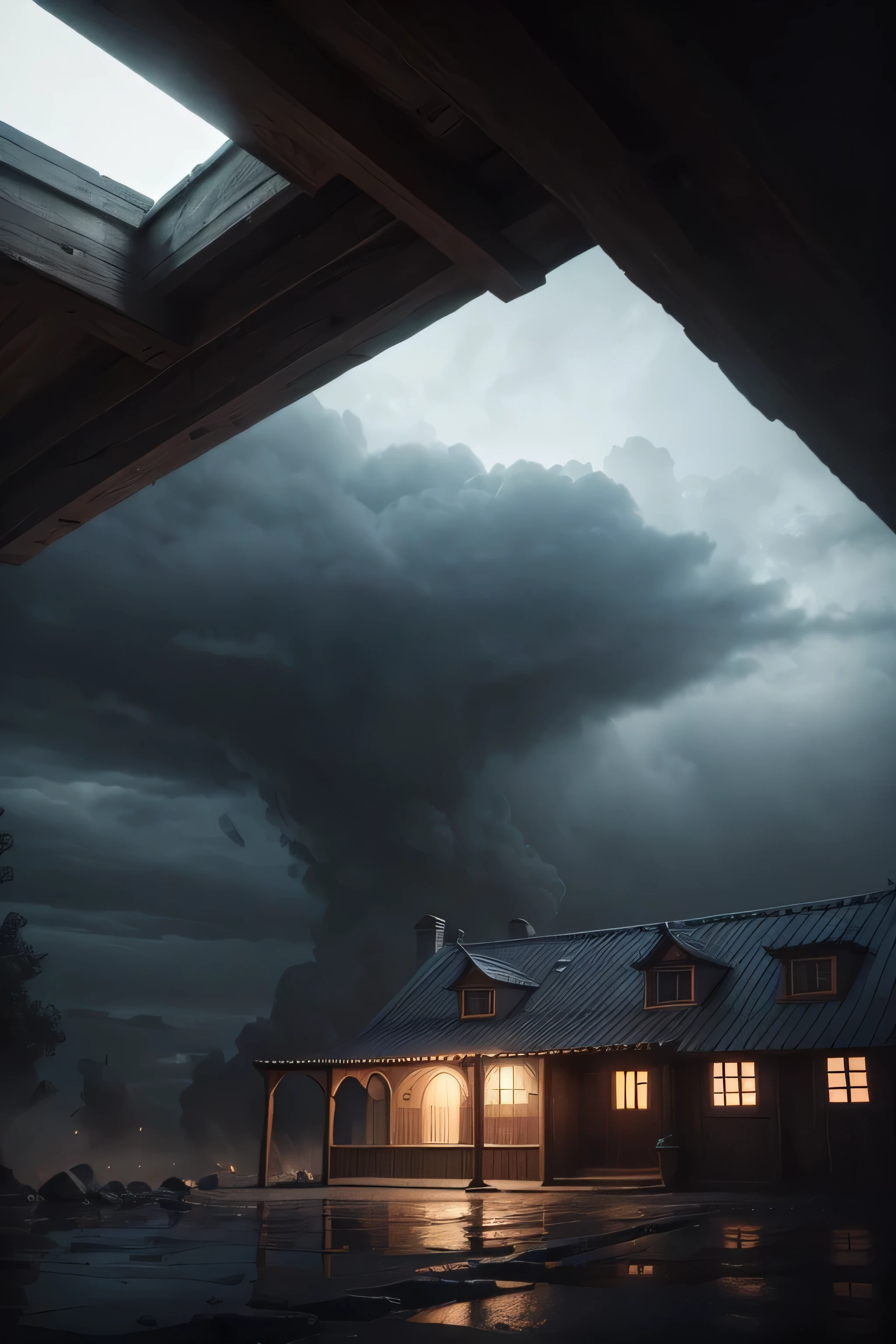 Deep in the still night, under a dark roof of black clouds