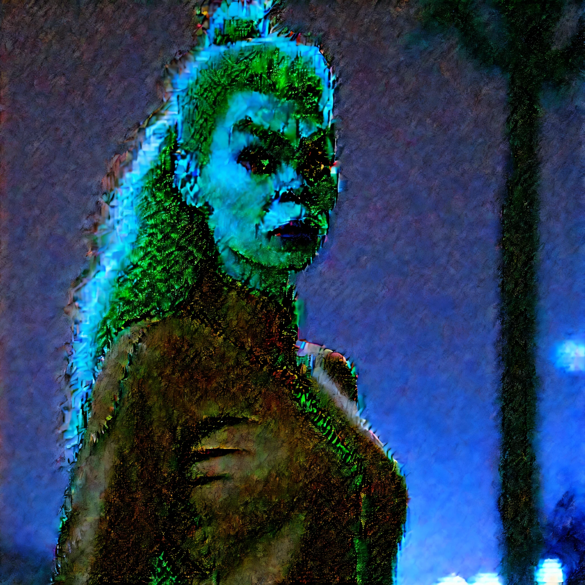 ultra realistic female grinch standing face looking into camera African American woman features teenage body full body view track suit