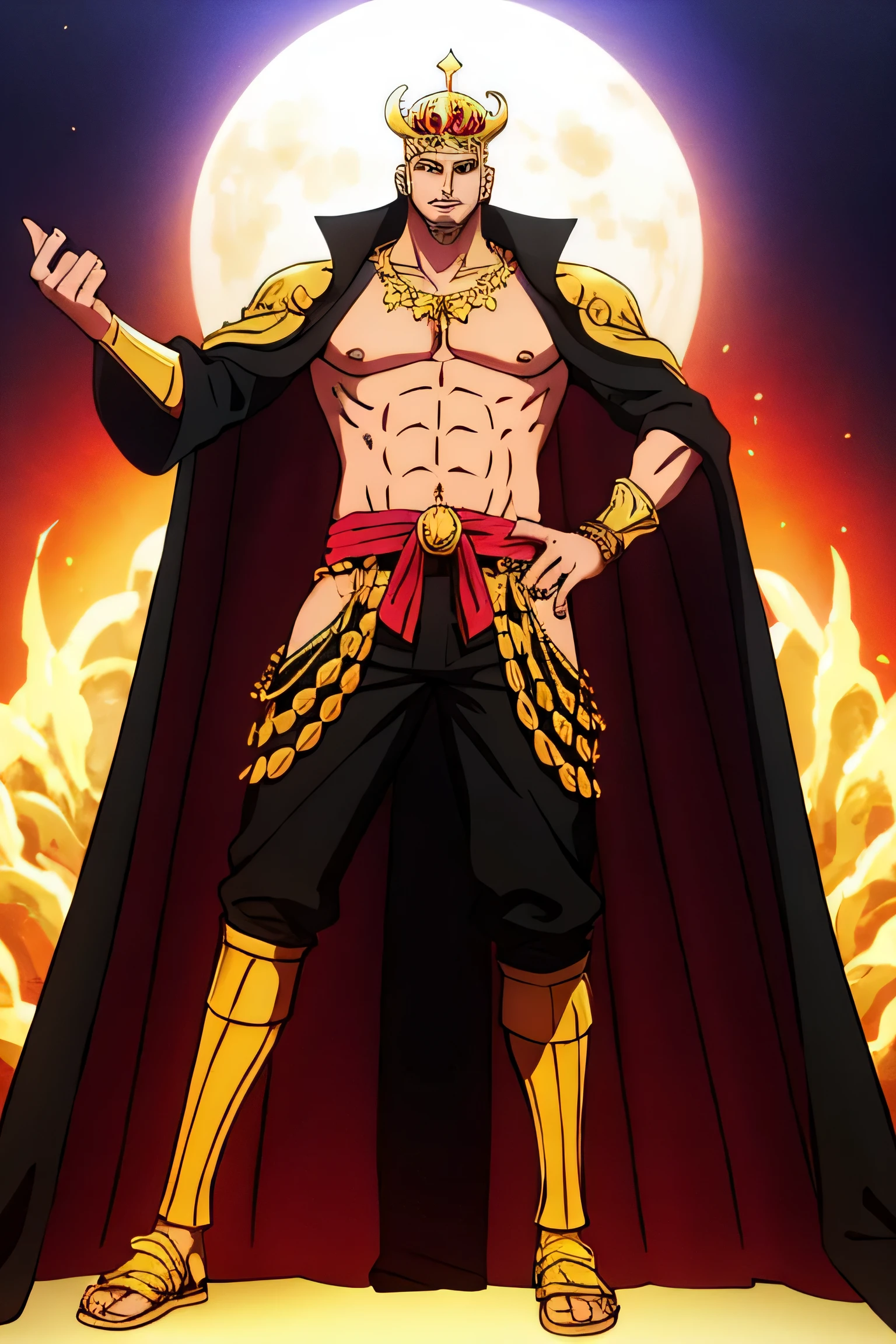 sumerian king, full body, with gold jewelry