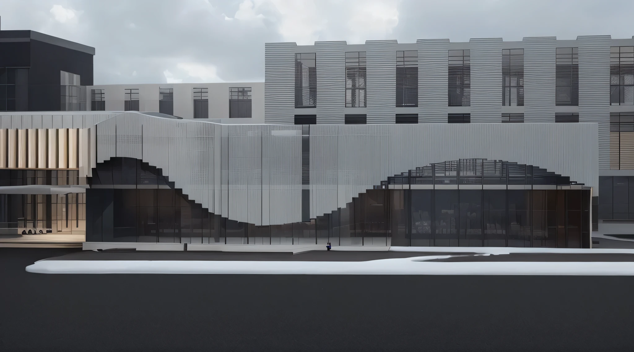 render vray, ((architectural structure)), weather context: it's snowing,((window display fashion display)), !((no changes to the structure))