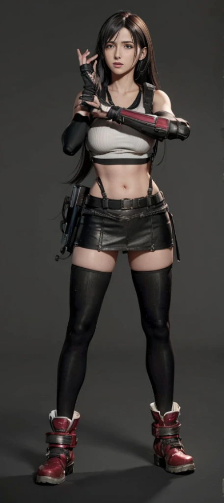(best quality,ultra-detalhado),(Realistic:1.37),Tifa Lockhart, Rosto bonito e detalhado, maquiagem preta nos olhos, textura ultra realista, rosto delicado, corpo delicado, expression serious