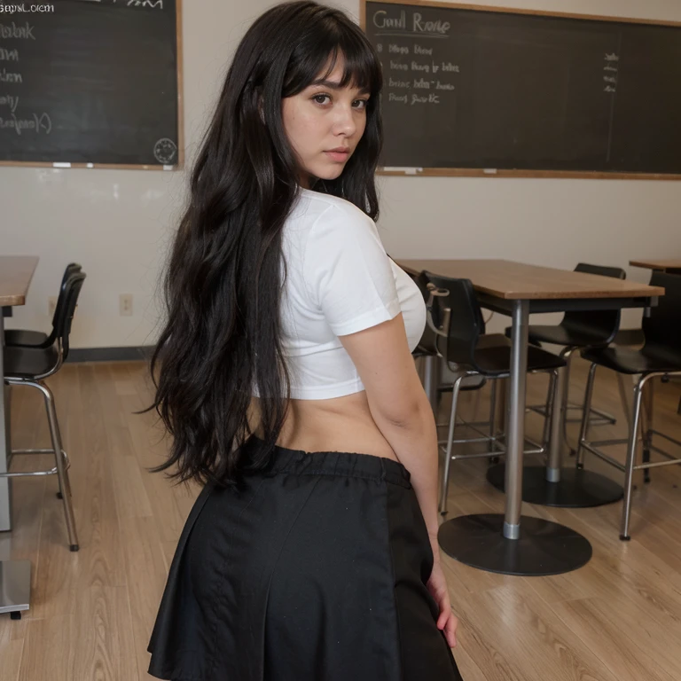 (masterpiece, Highest quality:1.2), 8K, Young and beautiful girl, 85mm,Official AR RAW Photos, (Baby Face), ((Small face)), ((Big Breasts))、((Backwards)), ((Full nudity)), Show me your ass, Show me your ears、photo shoot, Cute face, Thighs, Classroom after school, Looking at the audience, Embarrassing、smile、No makeup, Film Grain, chromatic aberration, Sharp focus, Face Light, Bright lighting, 10 generations, Detailed face, Background blur、((((((14 year old high school girl))))))、Narrow waist, (Detailed pubic hair)