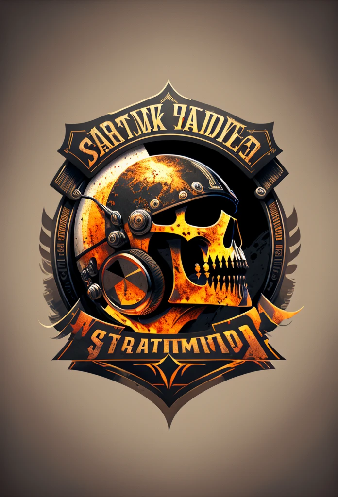 Harley Davidson logo design,t shirt design,beefy style,design only,white background,no model,professional,high contrast,high-res,ultra-detailed,vivid colors,metallic accents,sharp focus,edgy,dynamic composition,gritty texture,rough brush strokes,mechanical elements,chrome effect,classic typography,retro style,distressed look,aggressive lines and curves,3D rendering,striking visual impact,dark shadows,strong branding presence,monochromatic palette,industrial aesthetic, helmet skull