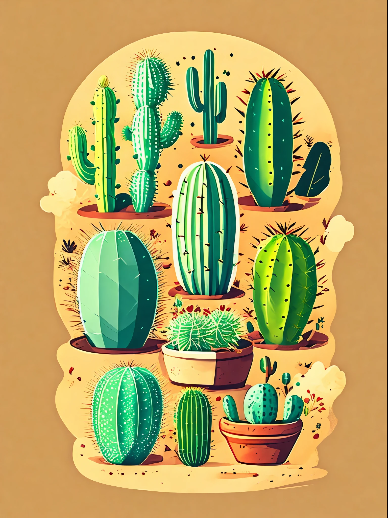 small cactus plans, tshirt design, vector-art