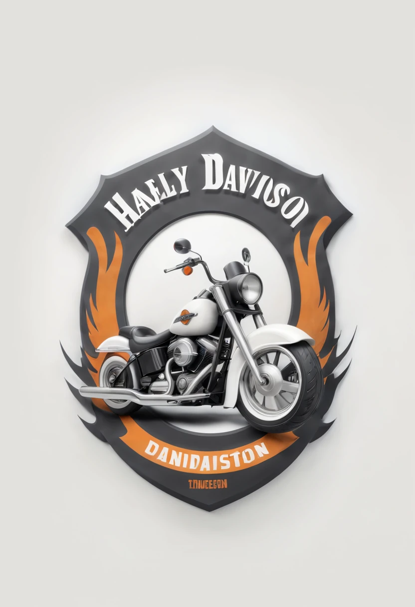 Harley Davidson logo design,t shirt design,beefy style,design only,white background,no model,professional,high contrast,high-res,ultra-detailed,vivid colors,metallic accents,sharp focus,edgy,dynamic composition,gritty texture,rough brush strokes,mechanical elements,chrome effect,classic typography,retro style,distressed look,aggressive lines and curves,3D rendering,striking visual impact,dark shadows,strong branding presence,monochromatic palette,industrial aesthetic