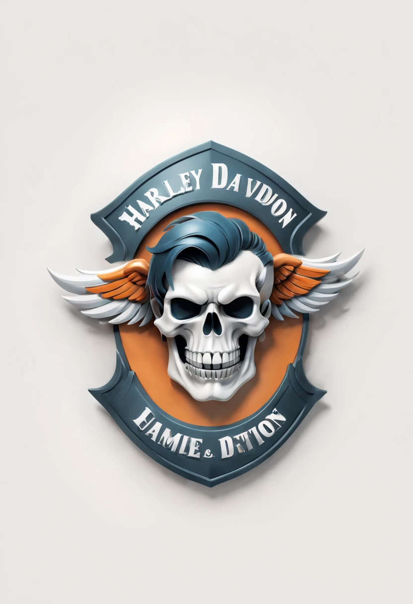 Harley Davidson logo design,t shirt design,beefy style,design only,white background,no model,professional,high contrast,high-res,ultra-detailed,vivid colors,metallic accents,sharp focus,edgy,dynamic composition,gritty texture,rough brush strokes,mechanical elements,chrome effect,classic typography,retro style,distressed look,aggressive lines and curves,3D rendering,striking visual impact,dark shadows,strong branding presence,monochromatic palette,industrial aesthetic